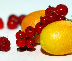 Pomarańcza, Owoce, Malina, Porzeczki, Cytrynka