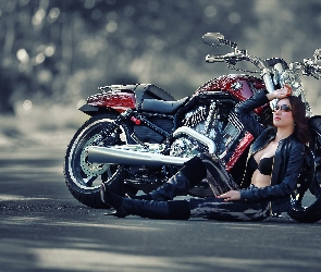 Brunetka, Piękna, Harley, Davidson