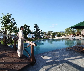 Wietnam, Basen, Spa, Hotel, Kobieta, Mostek
