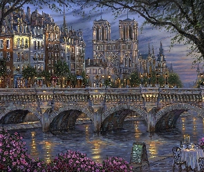 Paryż, Francja, Domy, Sekwana, Most, Rzeka