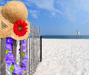 Kapelusz, Plaża, Morze, Piasek