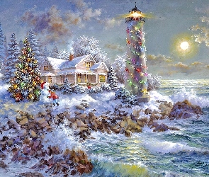 Dom, Boże Narodzenie, Zima, Latarnia Morska