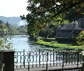 Rzeka, Zieleń, Most, Dom