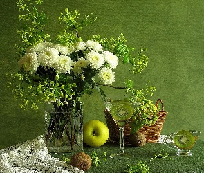 Bukiet kwiatów, Kiwi, Kompozycja, Jabłko, Chryzantemy