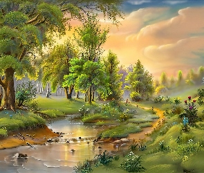 Rzeka, Dróżka, Las