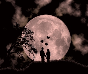 Noc, Zakochani, Para, Księżyc