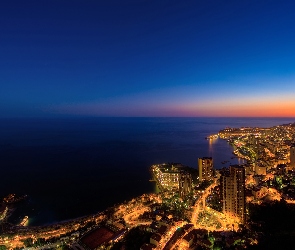 Zachodzące, Monako, Panorama, Słońce, Morze