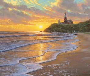 Fale, Morska, Latarnia, Plaża, Morze