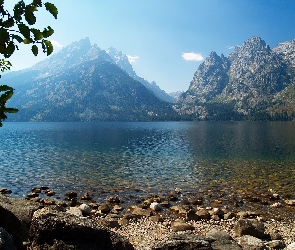 Jezioro, Wyoming, Góry, Jeeny Lake, Kamienie