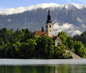 Zamek, Góry, Słowenia, Bled, Jezioro