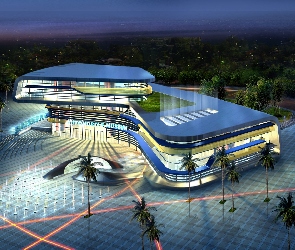 Muzeum Samochodowe, Grafika 3D, Drzewa, Plac, Projekt