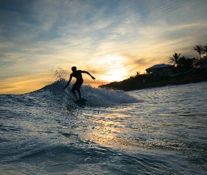 Niebo, Surfing, Morze, Fala
