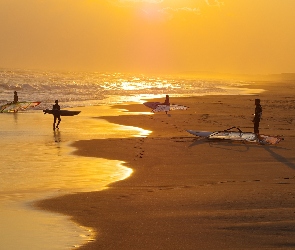 Windsurfing, Słońca, Plaża, Zachód