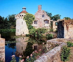 Hrabstwo Kent, Chmury, Dworek, Anglia, Zieleń, Staw, Scotney Castle
