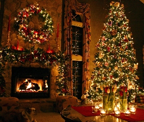 Boże Narodzenie, Światełka, Choinka, Piękna