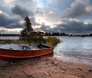 Trawy, Drzewa, Jezioro, Łódz