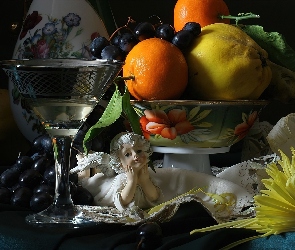 Kwiat, Figurka, Owoce, Naczynia