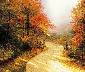Obraz, Jesienią, Droga