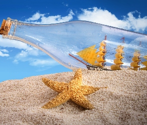 Żaglowiec, Rafandynka, Plaża, Butelka