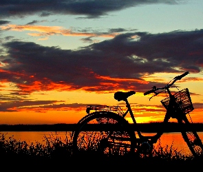 Rower, Jezioro, Zachód, Słońca