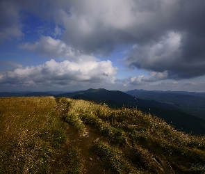 Bieszczady, Chmury, Trawa, Góry