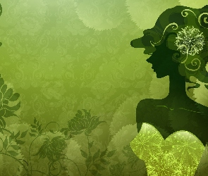 Kobieta, Kwiaty, Zielone