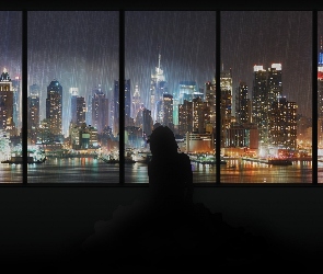Deszcz, Okna, Manhattan, Wieżowce
