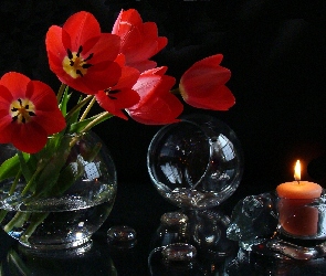 Świeca, Kula, Czerwone, Dekoracja, Tulipany, Szklana
