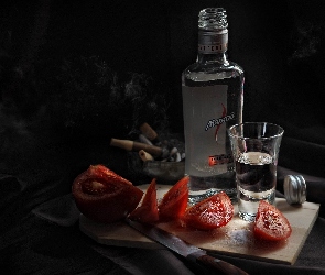 Pomidory, Kieliszek, Butelka, Wódki