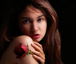 Kobieta, Róża, Czerwona, Makijaż