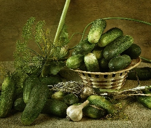 Ogórki, Koszyk, Koperek, Czosnek, Zielone