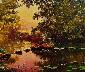Kamienie, Drzewa, Jezioro