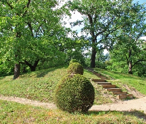 Schody, Kamienne, Krzewy, Parki, Drzewa, Trawa