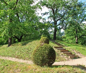 Parki, Krzewy, Schody, Trawa, Kamienne, Drzewa