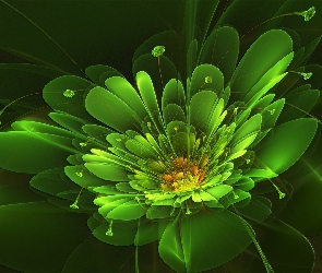 Zielony, Fraktal, 3D, Kwiat
