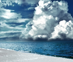 Plaża, Chmury, Jezioro