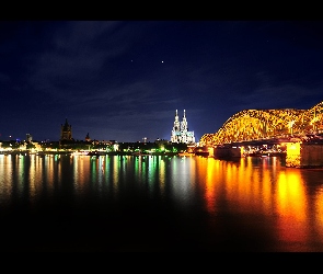 Most, Noc, Oświetlone, Miasto
