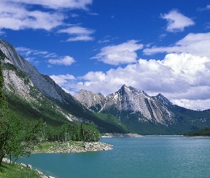 Niebo, Drzewa, Jezioro, Góry