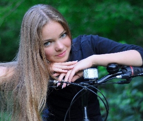 Kobieta, Twarz, Oczy, Włosy, Rower