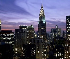 Nowy Jork, Oświetlony, Panorama, Miasta