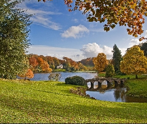 Mostek, Anglia, Stourhead, Ogród, Jeziorko