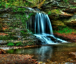 Jeziorko, Mchy, Stan Wisconsin, Stany Zjednoczone, Wodospad Lost Creek Falls, Skały