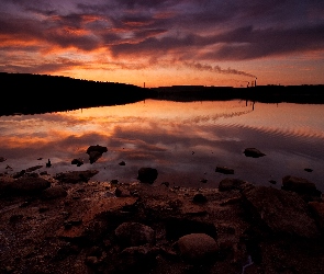 Kamienie, Zachód Słońca, Jezioro