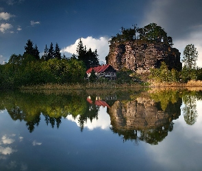 Dom, Las, Jezioro, Skała