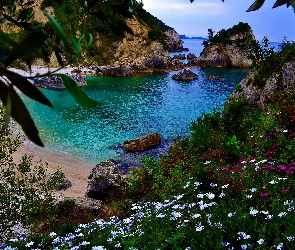 Wyspa Korfu, Grecja, Plaża, Morze, Skały, Wybrzeże