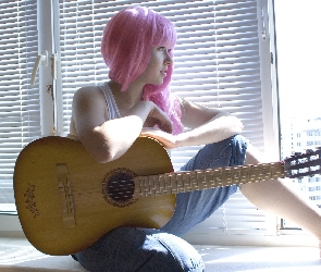 Okno, Gitara, Młoda, Dziewczyna
