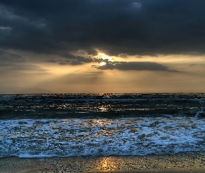 Promienie, Przebijające, Morze, Plaża