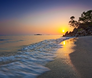 Słońca, Zachód, Morze, Plaża