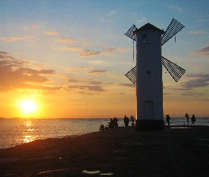 Ludzie, Wiatrak, Zachód, Słońca