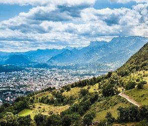 Góry, Misto, Panorama, Chmury